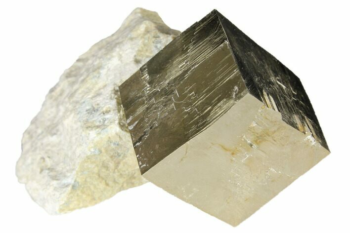 Shiny, Natural Pyrite Cube In Rock - Navajun, Spain #118273